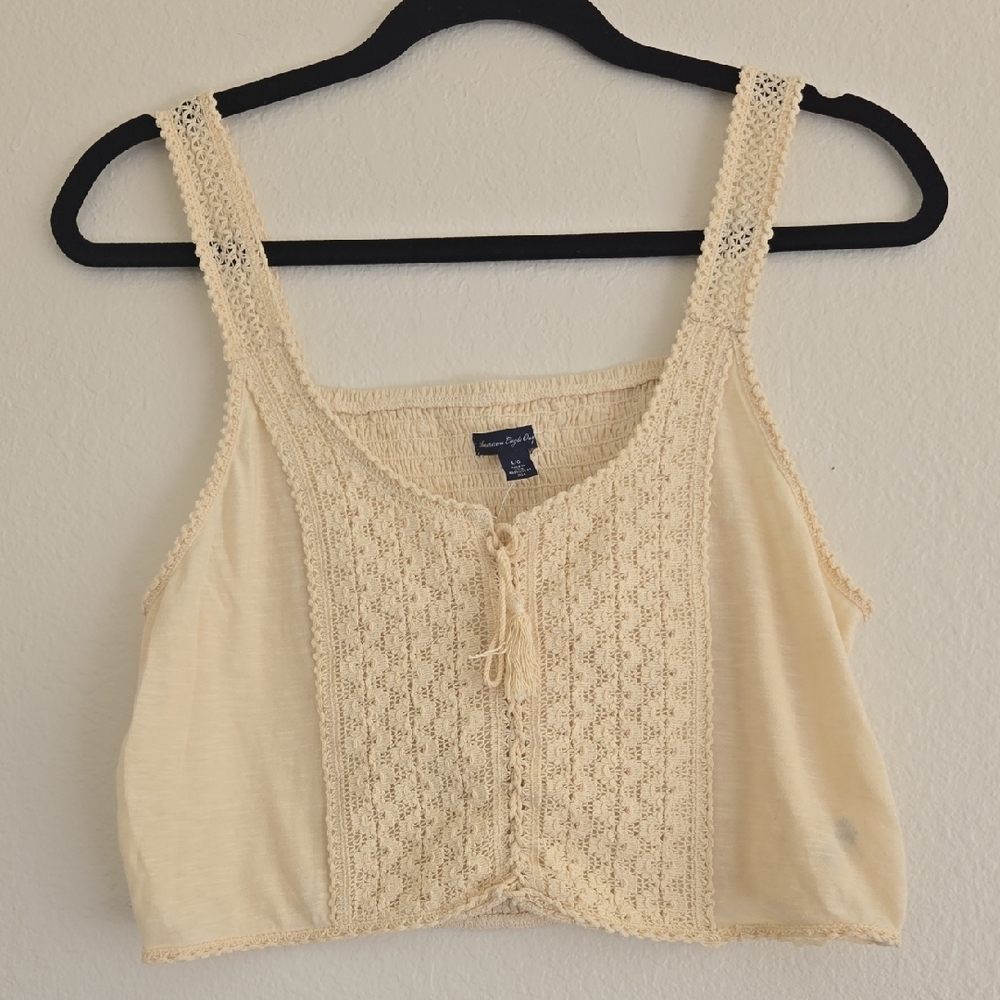 American Eagle Outfitters Cream Crochet Crop Top